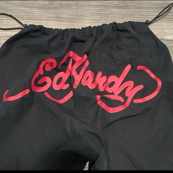 Ed Hardy Black Cargo Pants with Red and Green Accents - Picture 3 of 9